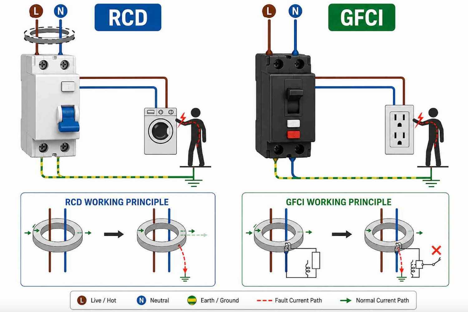 Working Principle of RCD and GFCI